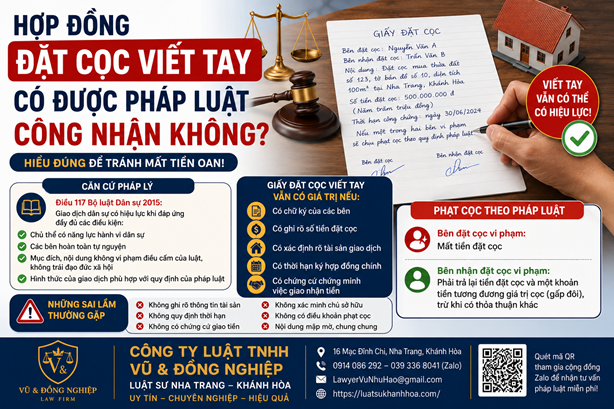 HỢP ĐỒNG ĐẶT CỌC VIẾT TAY CÓ ĐƯỢC PHÁP LUẬT CÔNG NHẬN KHÔNG? NHIỀU NGƯỜI MẤT HÀNG TRĂM TRIỆU CHỈ VÌ HIỂU SAI!