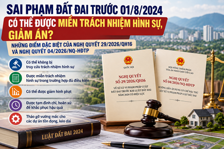 SAI PHẠM ĐẤT ĐAI TRƯỚC 01/8/2024 CÓ THỂ ĐƯỢC MIỄN TRÁCH NHIỆM HÌNH SỰ, GIẢM ÁN? NHỮNG ĐIỂM ĐẶC BIỆT CỦA NGHỊ QUYẾT 29/2026/QH16