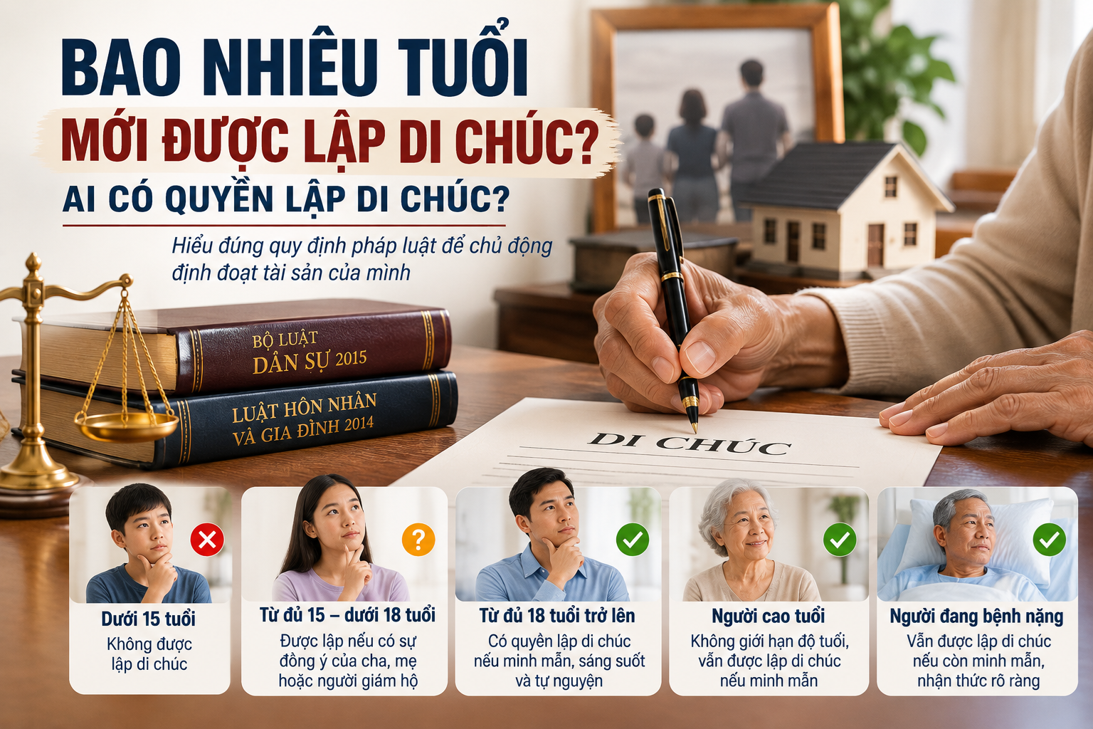 Bao nhiêu tuổi mới được lập di chúc? Người chưa đủ 18 tuổi, người già yếu có được tự quyết tài sản của mình?